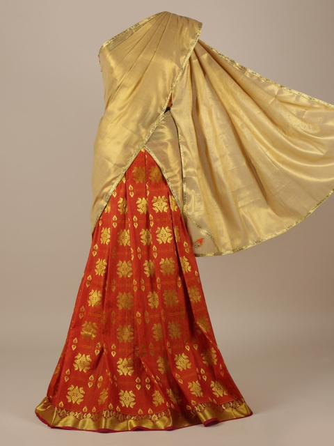 

Pothys Gold-Coloured & Red Tissue Woven Design Saree