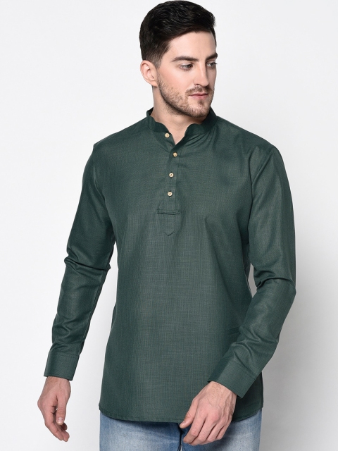 

TABARD Men Green Solid Straight Cotton Kurta