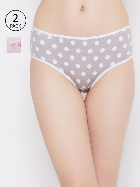 

Clovia Women Pack Of 2 Printed Hipster Briefs COMPNC875L, Grey