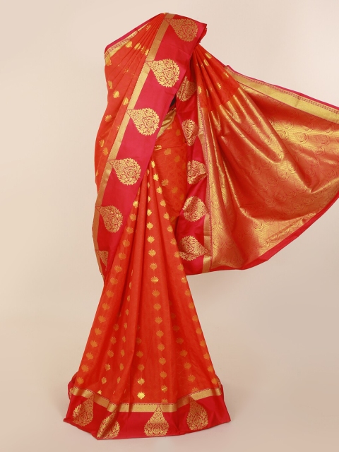 

Pothys Orange & Gold-Toned Art Silk Woven Design Kanjeevaram Saree