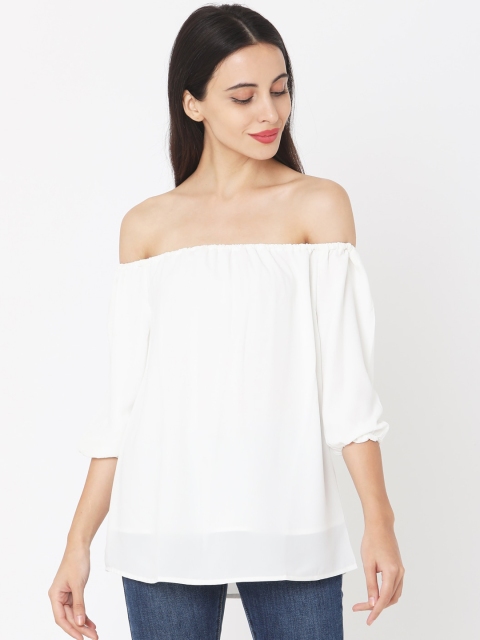 

Deal Jeans Women White Solid Bardot Top