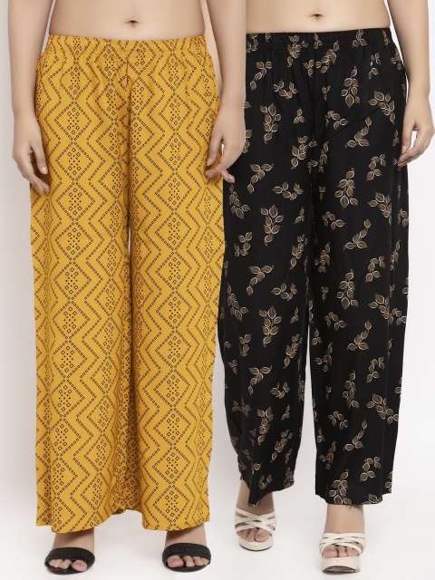 

KLOTTHE Women Pack of 2 Printed Straight Palazzos, Yellow