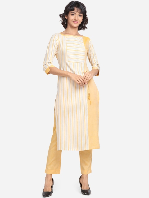 

Yuvraah Women Yellow and White Striped Kurta