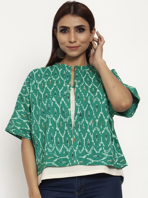 

Kiaasa Women Green Printed Cotton Layered Crop Top