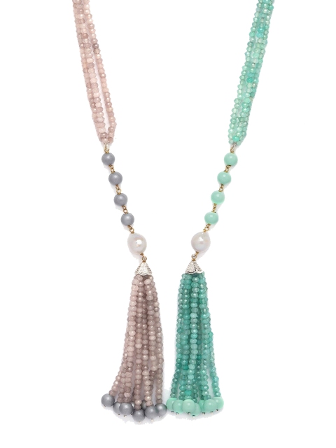 

JOULES BY RADHIKA Grey & Green Handcrafted Beaded Layered Choker Necklace