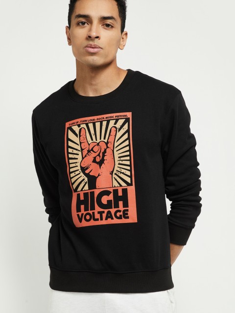 

max Men Black Printed Sweatshirt