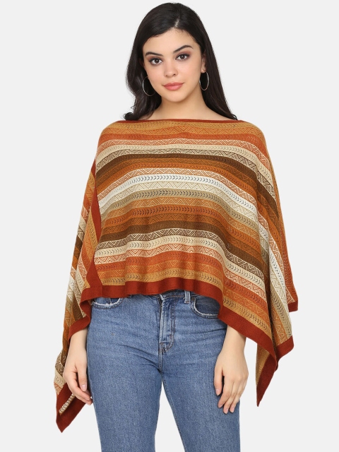 

Saanjh Women Rust Orange & Brown Striped Poncho