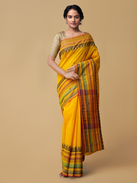 

Unnati Silks Yellow & Green Pure Cotton Solid Chettinad Saree