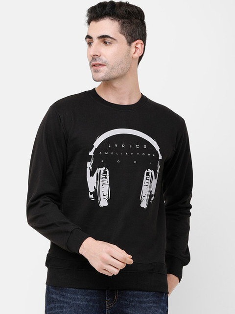 

MADSTO Men Black Printed Sweatshirt