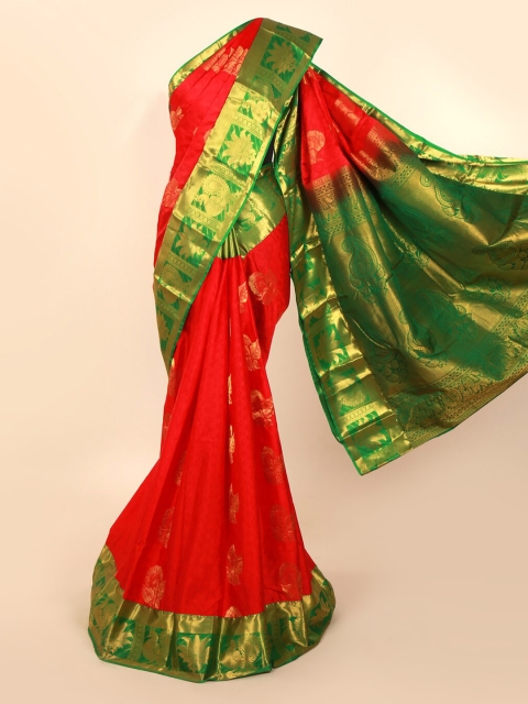 

Pothys Red & Green Pure Silk Woven Design Kanjeevaram Saree