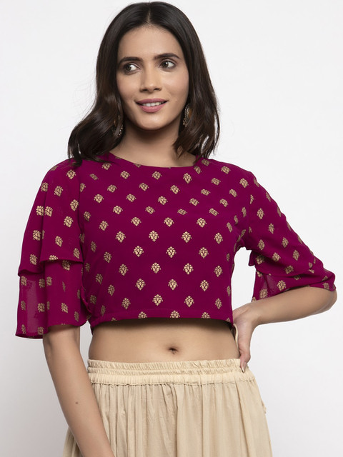 

Kiaasa Women Magenta Printed Crop Top
