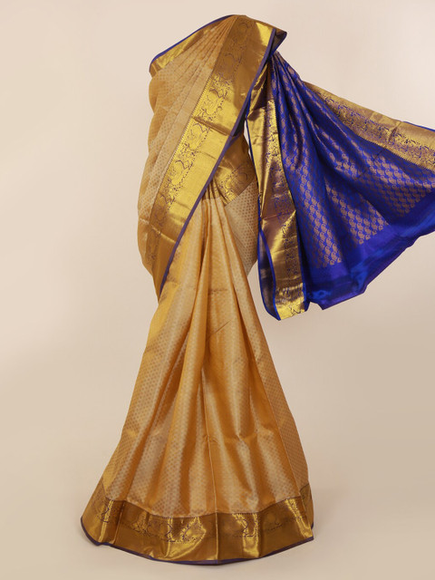 

Pothys Cream-Coloured Pure Silk Solid Kanjeevaram Saree