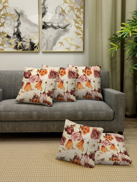 

KLOTTHE Set Of 5 Beige & Brown Printed Square Cushions