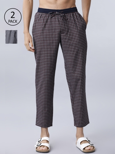 

HIGHLANDER Men Pack of 2 Checked Lounge Pants, Black