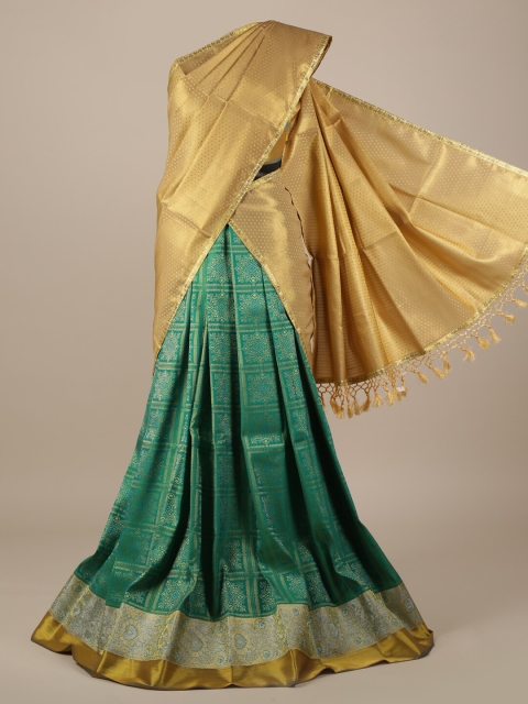 

Pothys Gold-Toned & Green Tissue Printed Traditional Half Saree