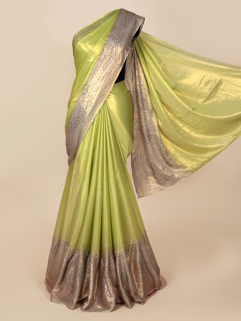 

Pothys Green Solid Pure Georgette Saree