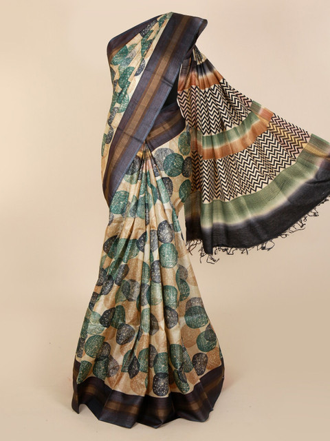 

Pothys Cream-Coloured Jute Silk Printed Tussar Saree