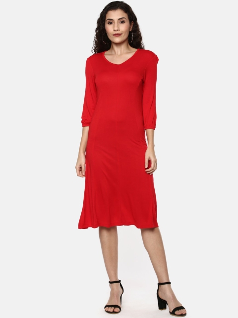 

YCANF Women Red Solid A-Line Dress