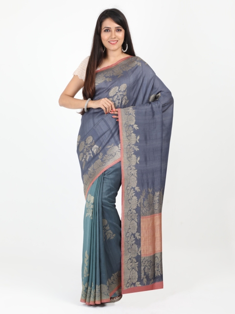 

SABOO COLLECTIONS Grey & Gold-Toned Pure Silk Woven Design Banarasi Saree