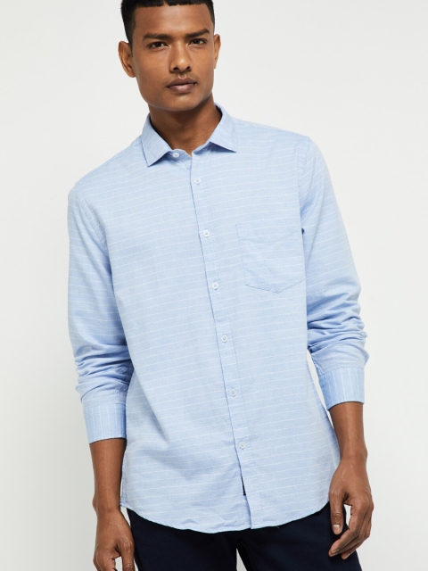 

max Men Blue Regular Fit Striped Cotton Casual Shirt