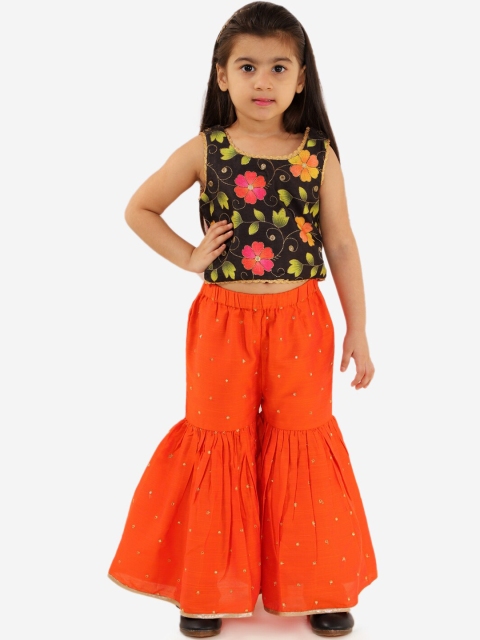 

Lil Peacock Girls Orange & Black Embellished Top With Palazzo