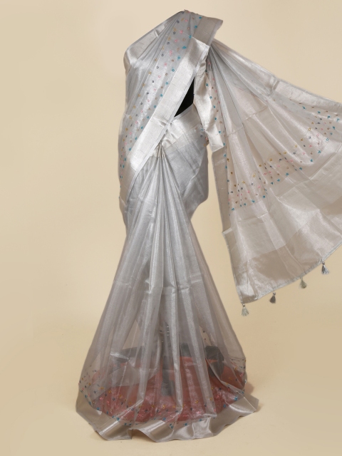 

Pothys Silver-Toned Solid Cotton Blend Saree