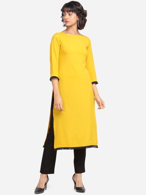 

Yuvraah Woman Yellow Solid Kurta