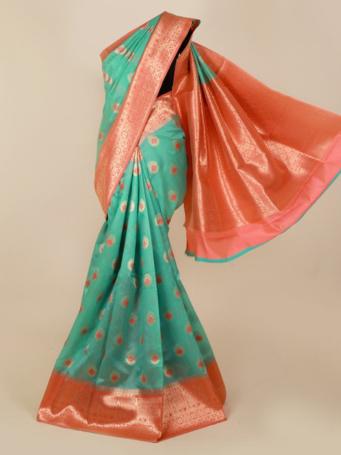 

Pothys Teal Woven Design Cotton Blend Saree
