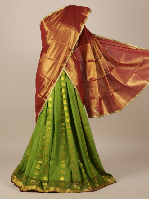 

Pothys Green & Rust Red Woven Design Semi-Stitched Half Saree