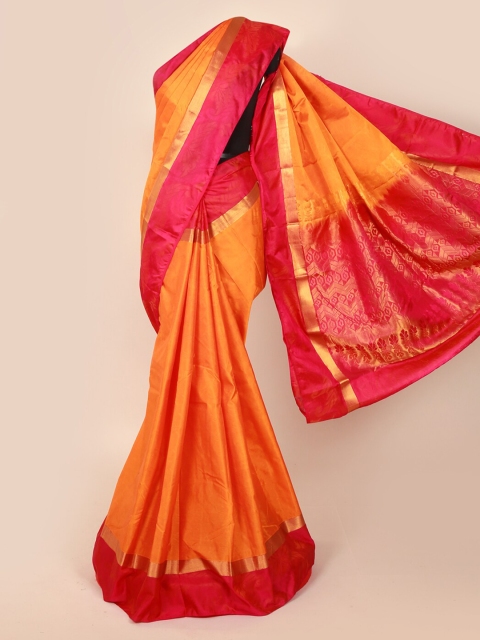 

Pothys Orange & Red Pure Silk Colourblocked Kanjeevaram Saree