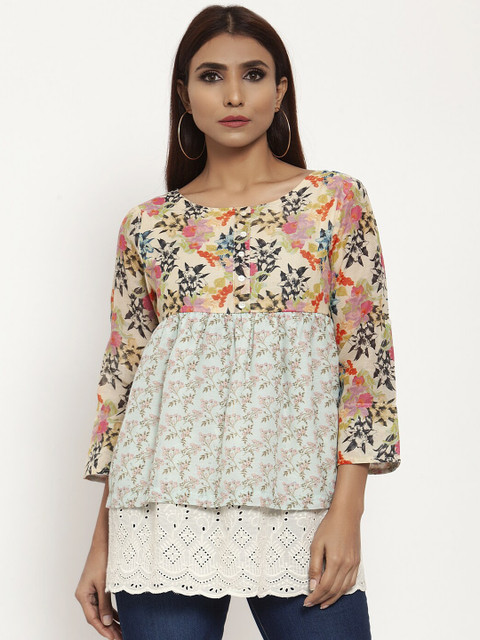 

Kiaasa Women Multicolored Floral Print Layered Empire Top, Multi