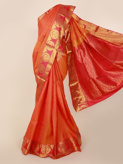 

Pothys Orange & Gold-Toned Pure Silk Woven Design Kanjeevaram Saree
