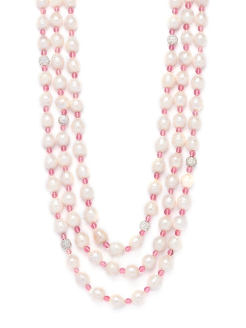 

JOULES BY RADHIKA White & Pink Handcrafted CZ-Studded Pearl Layered Necklace