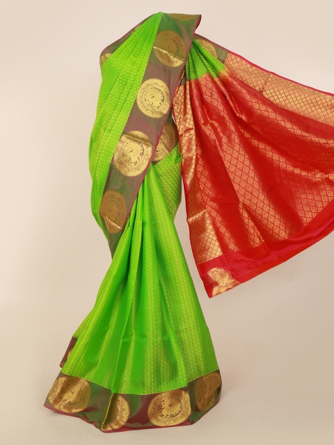 

Pothys Green & Red Pure Silk Woven Design Kanjeevaram Saree