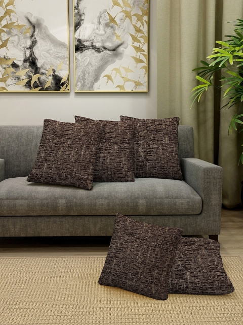 

KLOTTHE Set of 5 Brown Self-Design Square Cushion with Filling