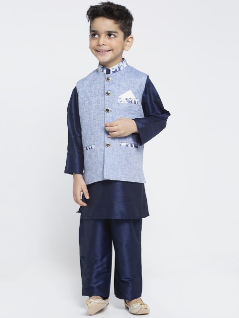 

MAXENCE Boys Navy Blue & Blue Solid Kurta with Trousers