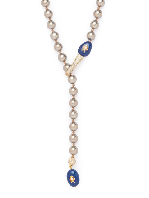 

JOULES BY RADHIKA Gold-Plated Brown & Blue Shell Beaded & CZ-Studded & Onyx Single-Layered Handcrafted Necklace