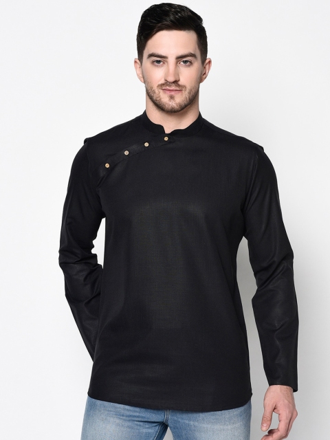 

TABARD Men Black Solid Straight Cotton Kurta