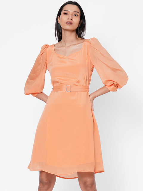 

MISH Women Peach-Coloured Solid Fit and Flare Dress