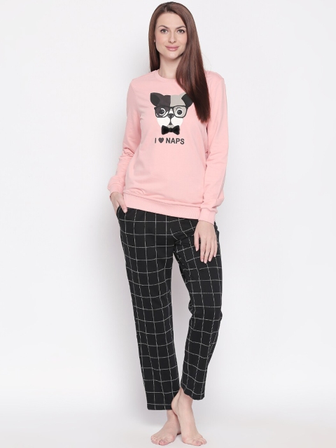 

Dreamz by Pantaloons Women Pink & Black Printed Night Suit