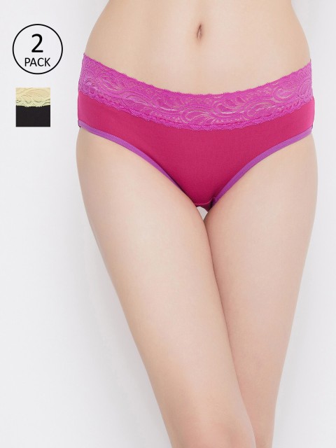 

Clovia Women Pack Of 2 Solid Hipster Briefs COMPNC895, Black