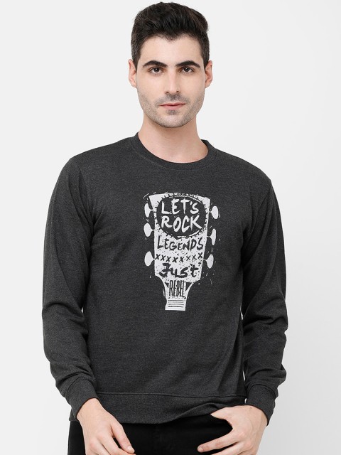 

MADSTO Men Charcoal Grey Printed Sweatshirt