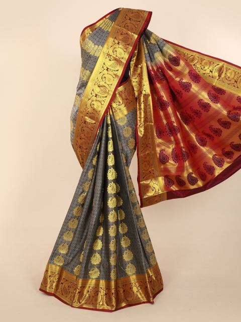 

Pothys Grey & Gold-Toned Art Silk Woven Design Kanjeevaram Saree
