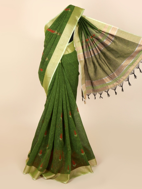 

Pothys Green Printed Linen Blend Saree