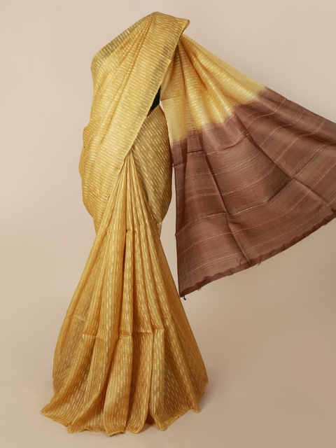 

Pothys Gold-Toned Jute Silk Striped Tussar Saree