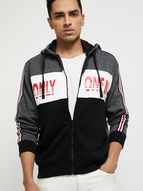 

max Men Black & Grey Colourblocked Hooded Sweatshirt