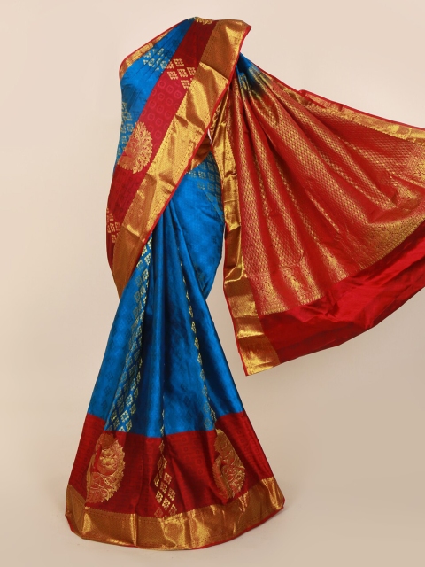 

Pothys Blue & Red Pure Silk Woven Design Kanjeevaram Saree
