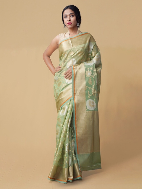 Unnati Silks Green Woven Design Banarasi Saree