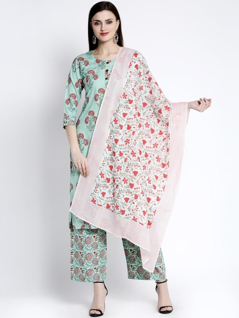 

ANAISA Women Sea Green Printed Kurta with Palazzos & Dupatta