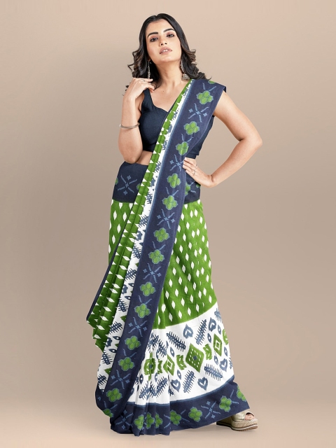 

BharatSthali Green Printed Ikat Sustainable Saree